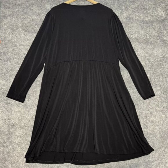 Nine West Black V Neck Long Sleeve Stretch Wrap Dress - Picture 2 of 7
